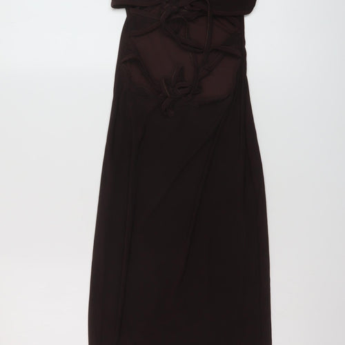 PRETTYLITTLETHING Womens Brown Polyester Bodycon Size 8 V-Neck Pullover