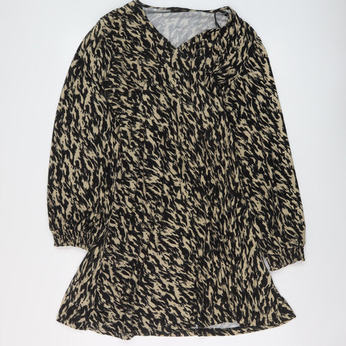 QED London Womens Brown Animal Print Polyester A-Line Size 12 V-Neck Pullover