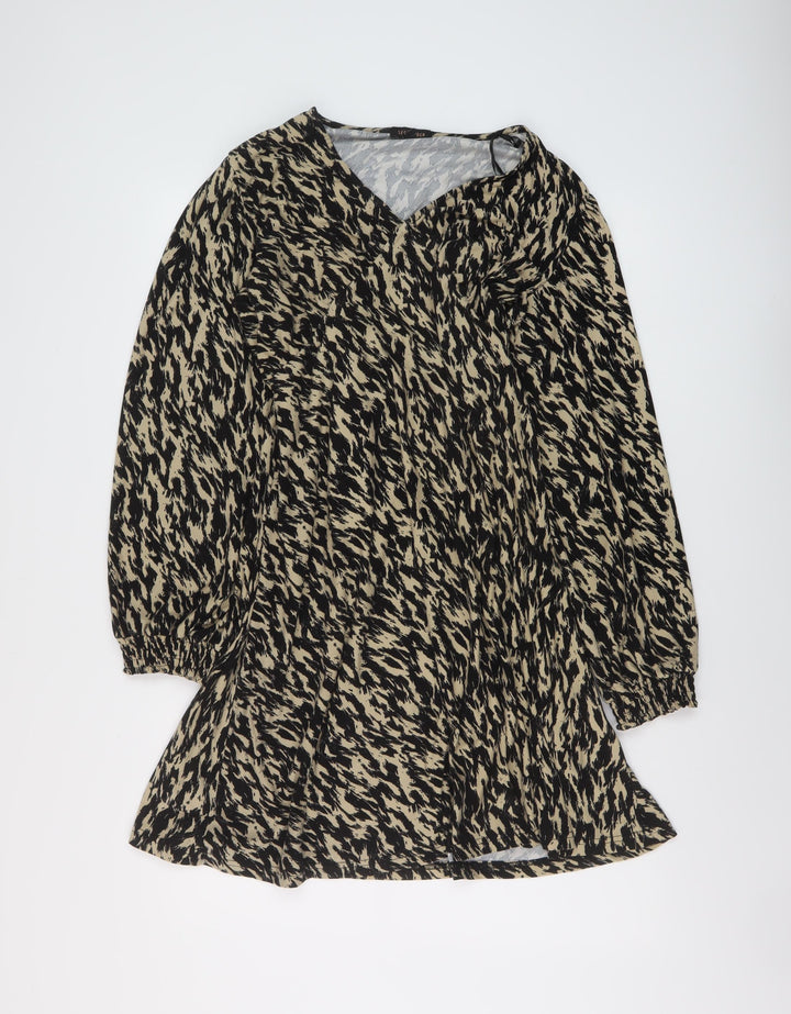 QED London Womens Brown Animal Print Polyester A-Line Size 12 V-Neck Pullover