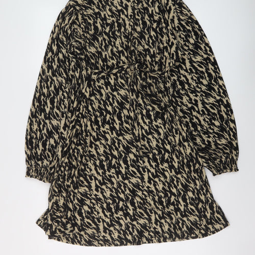 QED London Womens Brown Animal Print Polyester A-Line Size 12 V-Neck Pullover
