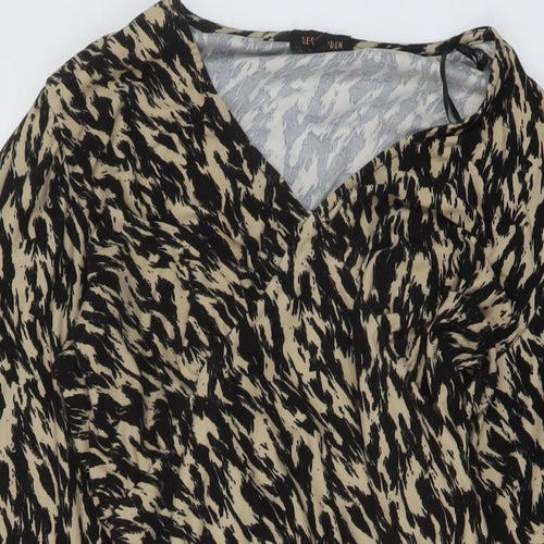 QED London Womens Brown Animal Print Polyester A-Line Size 12 V-Neck Pullover