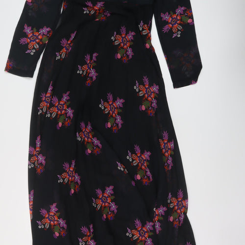 Zibi London Womens Black Floral Polyester Maxi Size 8 V-Neck Zip