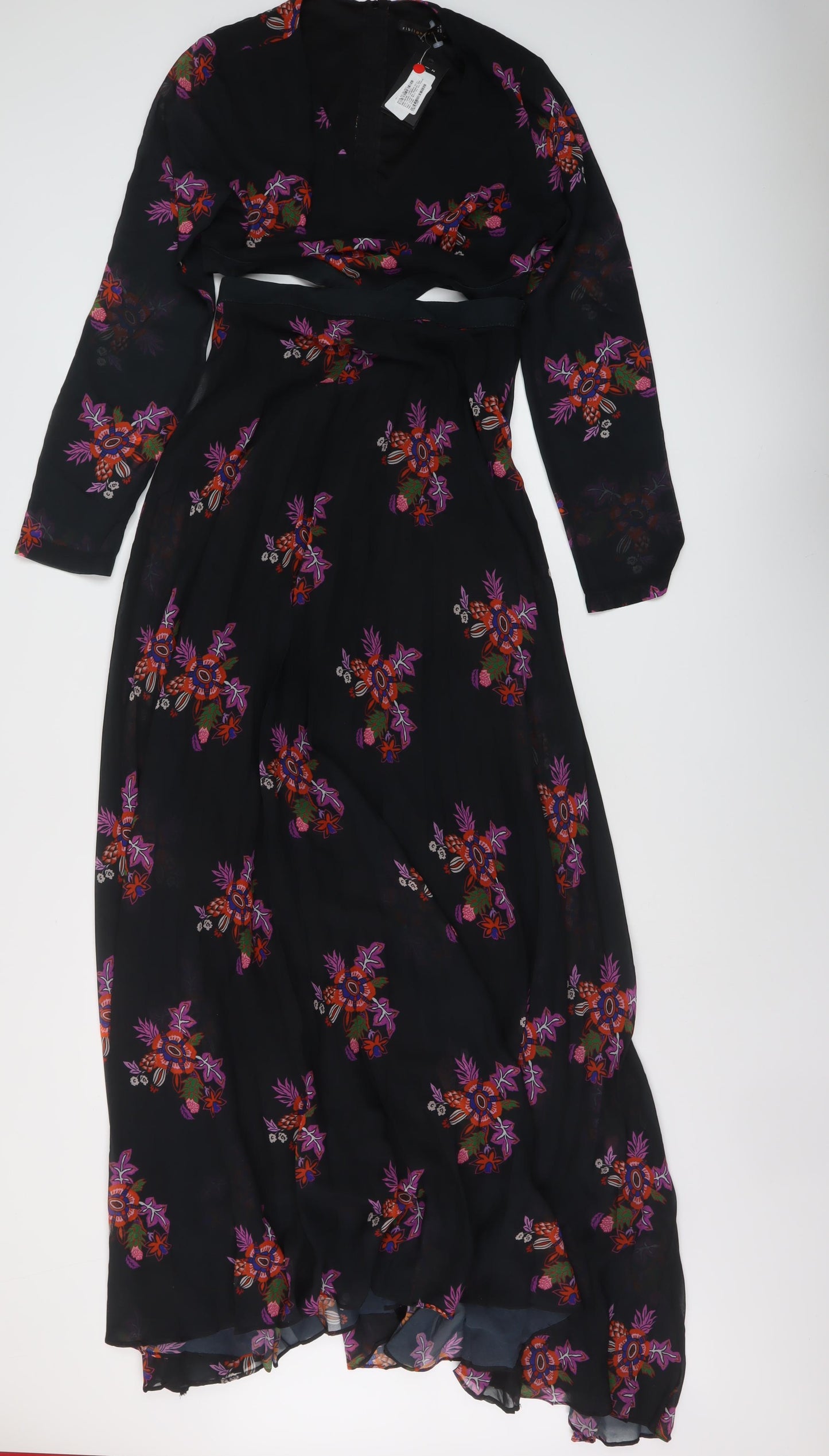 Zibi London Womens Black Floral Polyester Maxi Size 8 V-Neck Zip