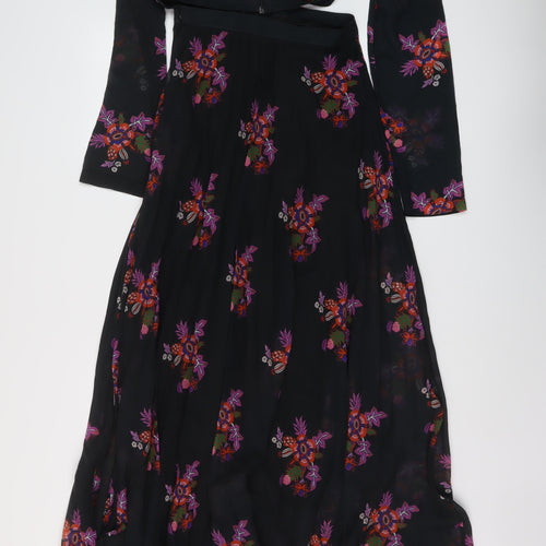 Zibi London Womens Black Floral Polyester Maxi Size 8 V-Neck Zip