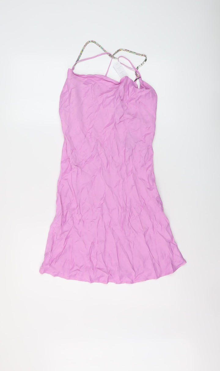Bershka Womens Pink Polyester Mini Size S Round Neck Pullover