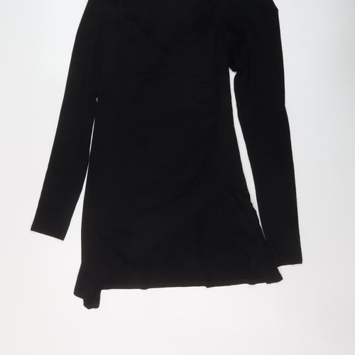 PRETTYLITTLETHING Womens Black Polyester Mini Size 14 V-Neck Pullover