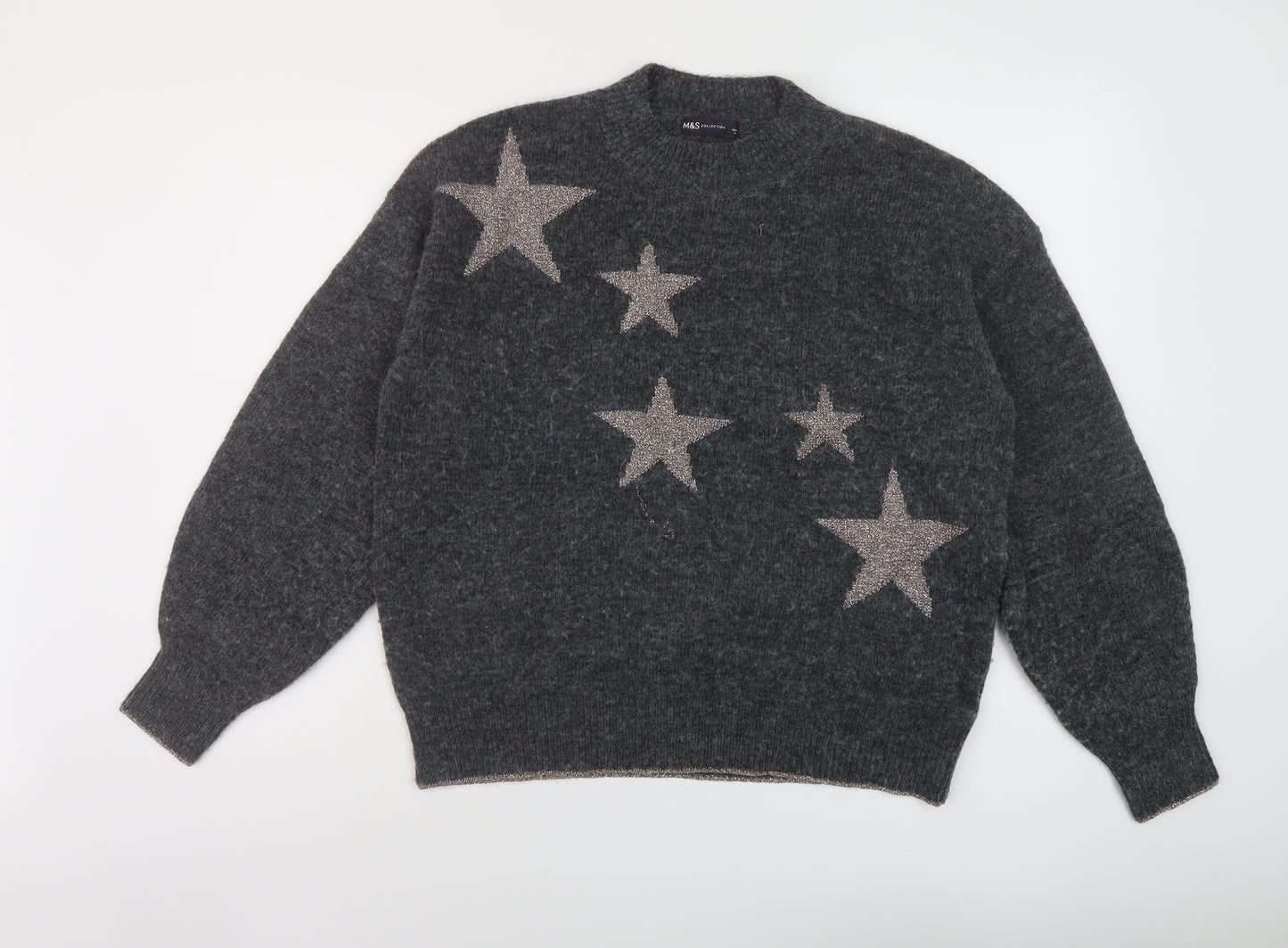 Marks and Spencer Womens Grey Mock Neck Geometric Acrylic Pullover Jumper Size M