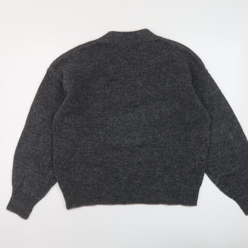 Marks and Spencer Womens Grey Mock Neck Geometric Acrylic Pullover Jumper Size M