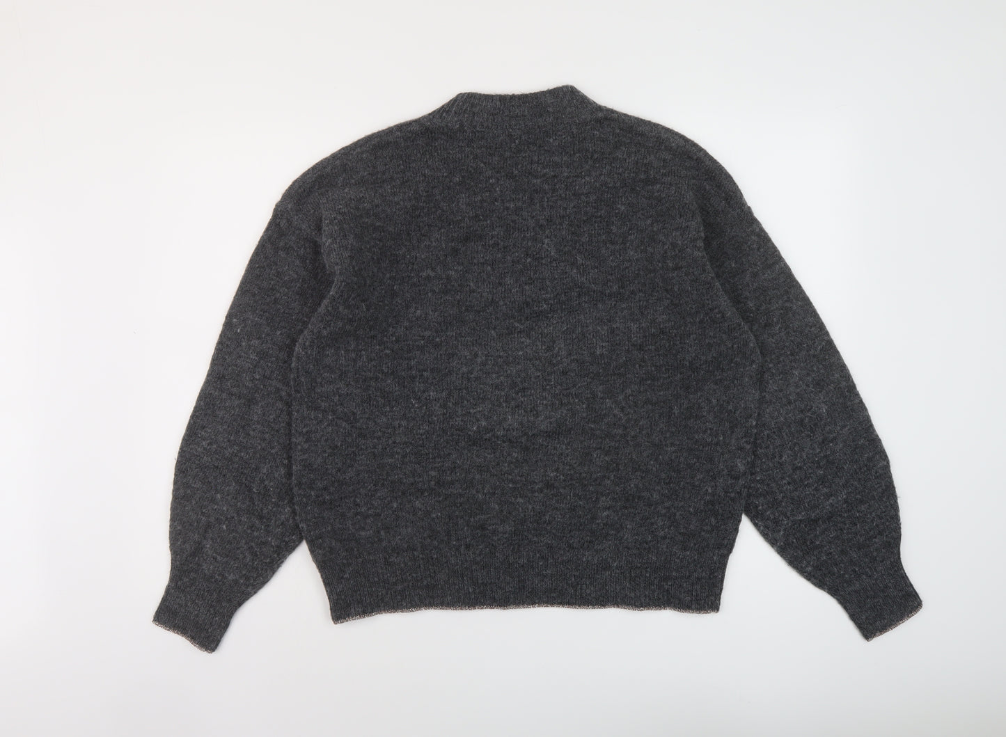 Marks and Spencer Womens Grey Mock Neck Geometric Acrylic Pullover Jumper Size M