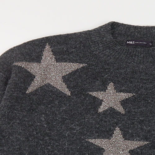 Marks and Spencer Womens Grey Mock Neck Geometric Acrylic Pullover Jumper Size M