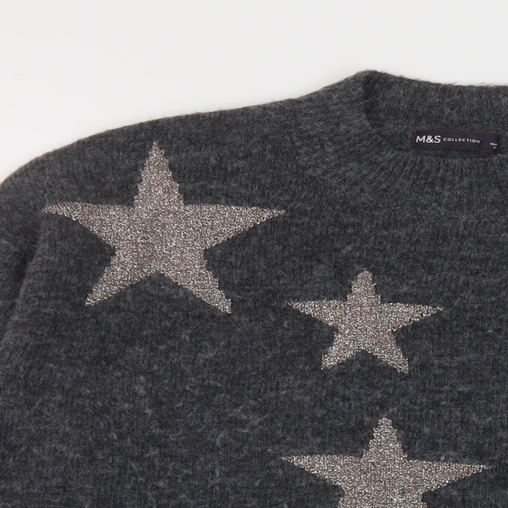 Marks and Spencer Womens Grey Mock Neck Geometric Acrylic Pullover Jumper Size M