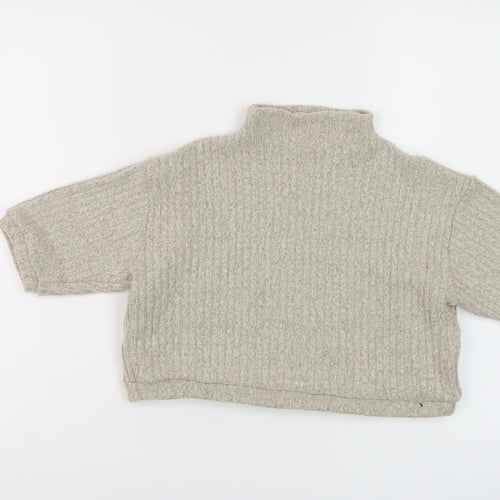 Ango Womens Beige Mock Neck Cotton Pullover Jumper Size M