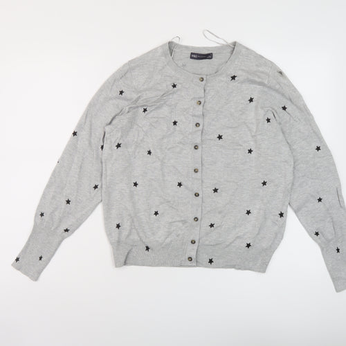 Marks and Spencer Womens Grey Round Neck Geometric Viscose Cardigan Jumper Size 16