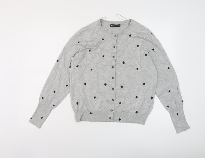Marks and Spencer Womens Grey Round Neck Geometric Viscose Cardigan Jumper Size 16