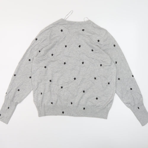 Marks and Spencer Womens Grey Round Neck Geometric Viscose Cardigan Jumper Size 16