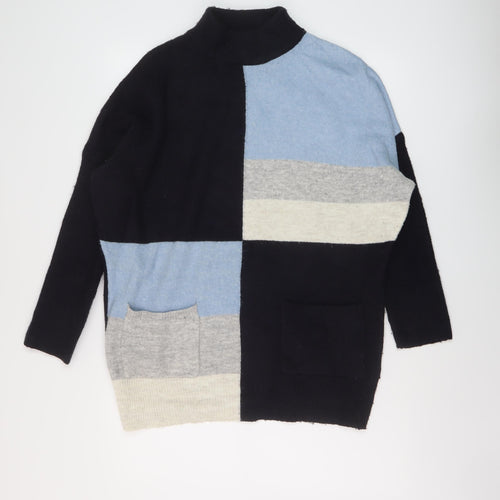 Marks and Spencer Womens Blue Mock Neck Acrylic Tunic Jumper Size M
