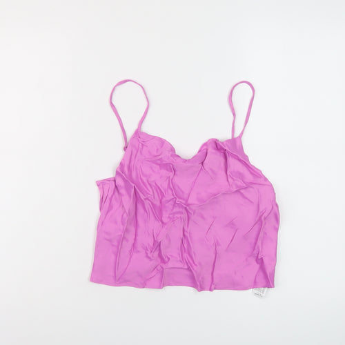 Zara Womens Pink Polyester Cropped Tank Size M Cowl Neck