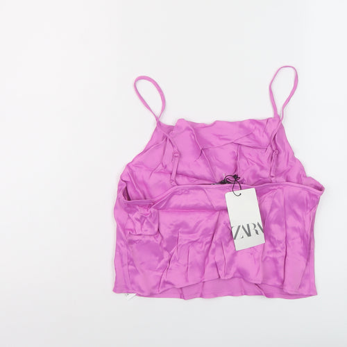 Zara Womens Pink Polyester Cropped Tank Size M Cowl Neck