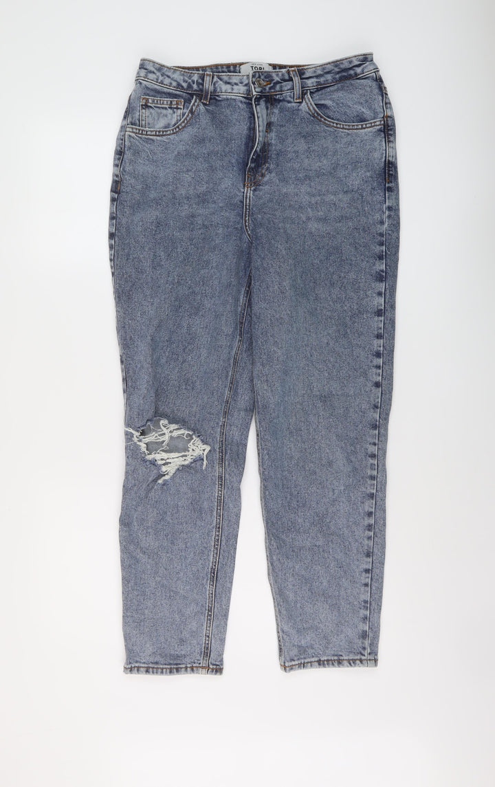 New Looj Womens Blue Cotton Mom Jeans Size 12 L26 in Regular Button