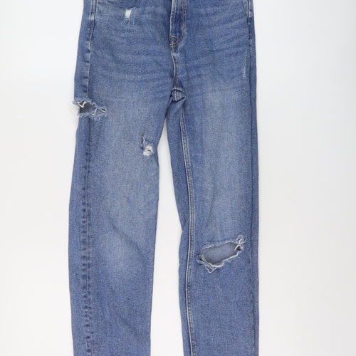 Stradivarius Womens Blue Cotton Mom Jeans Size 6 L27 in Slim Button