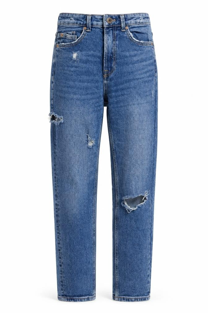 Stradivarius Womens Blue Cotton Mom Jeans Size 6 L27 in Slim Button