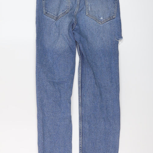 Stradivarius Womens Blue Cotton Mom Jeans Size 6 L27 in Slim Button