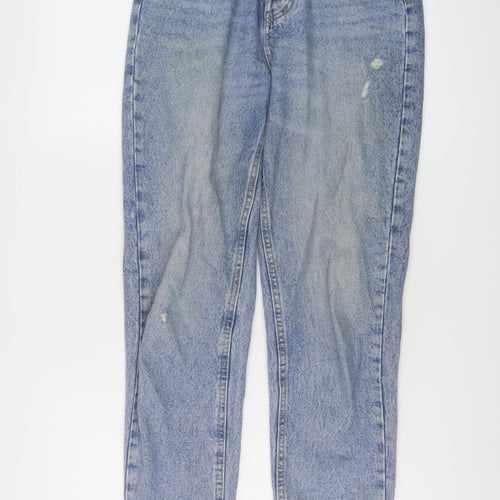 Stradivarius Womens Blue Cotton Mom Jeans Size 8 L26 in Regular Button