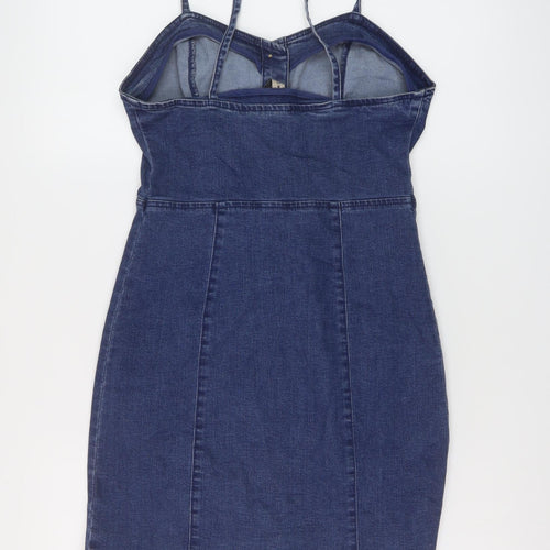Denim & Co. Womens Blue Cotton Mini Size 8 Sweetheart Button
