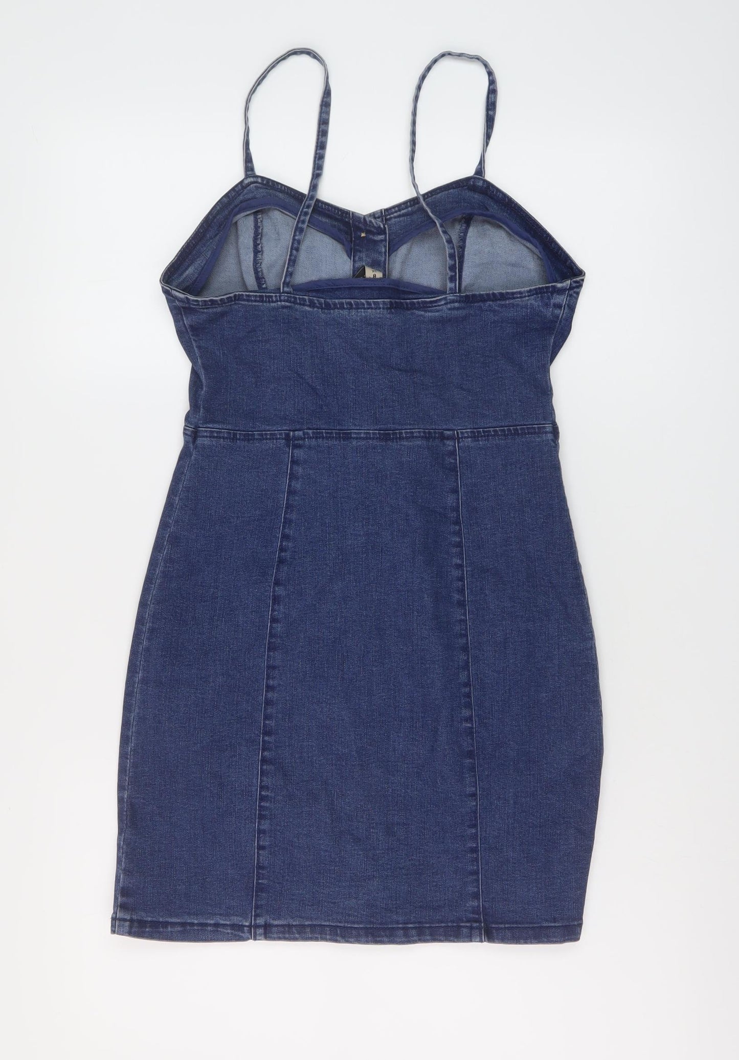 Denim & Co. Womens Blue Cotton Mini Size 8 Sweetheart Button