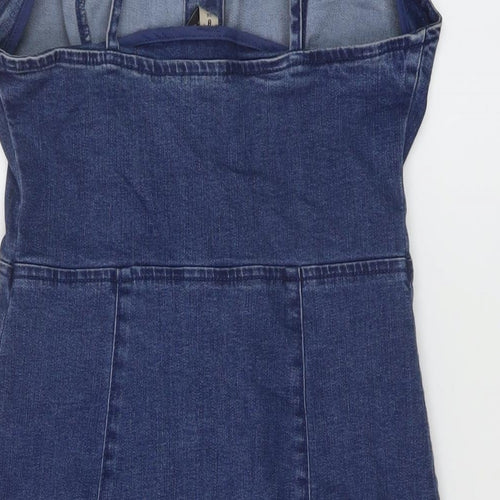 Denim & Co. Womens Blue Cotton Mini Size 8 Sweetheart Button
