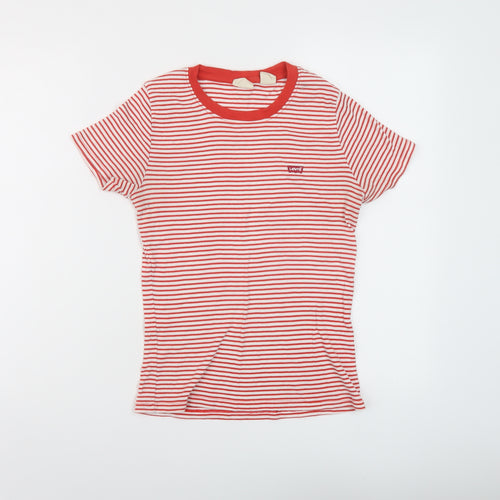 Levi's Womens Red Striped Cotton Basic T-Shirt Size XS Crew Neck