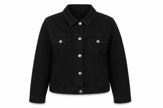 Front view of Mango women’s black jacket, size 2XL, button