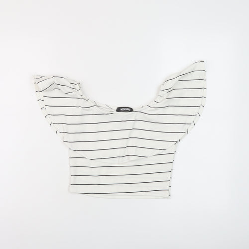 Missguided Womens White Striped Polyester Cropped Blouse Size 10 Round Neck