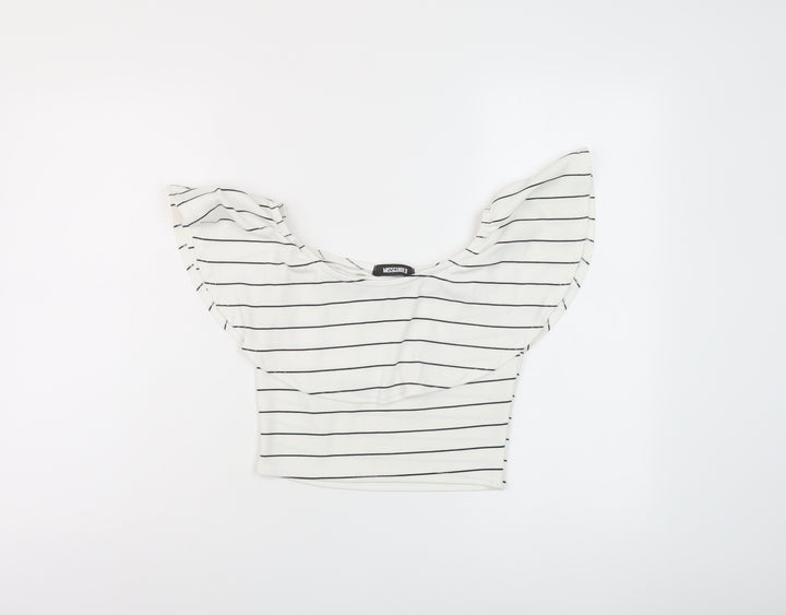 Missguided Womens White Striped Polyester Cropped Blouse Size 10 Round Neck