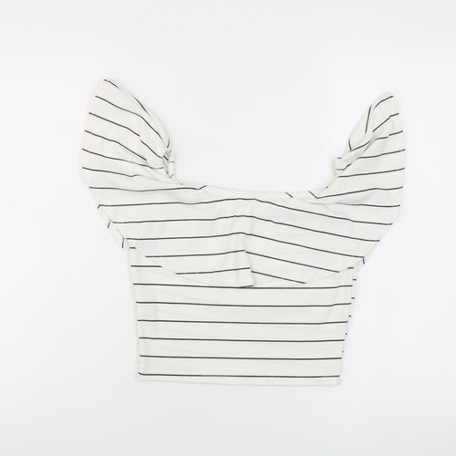 Missguided Womens White Striped Polyester Cropped Blouse Size 10 Round Neck