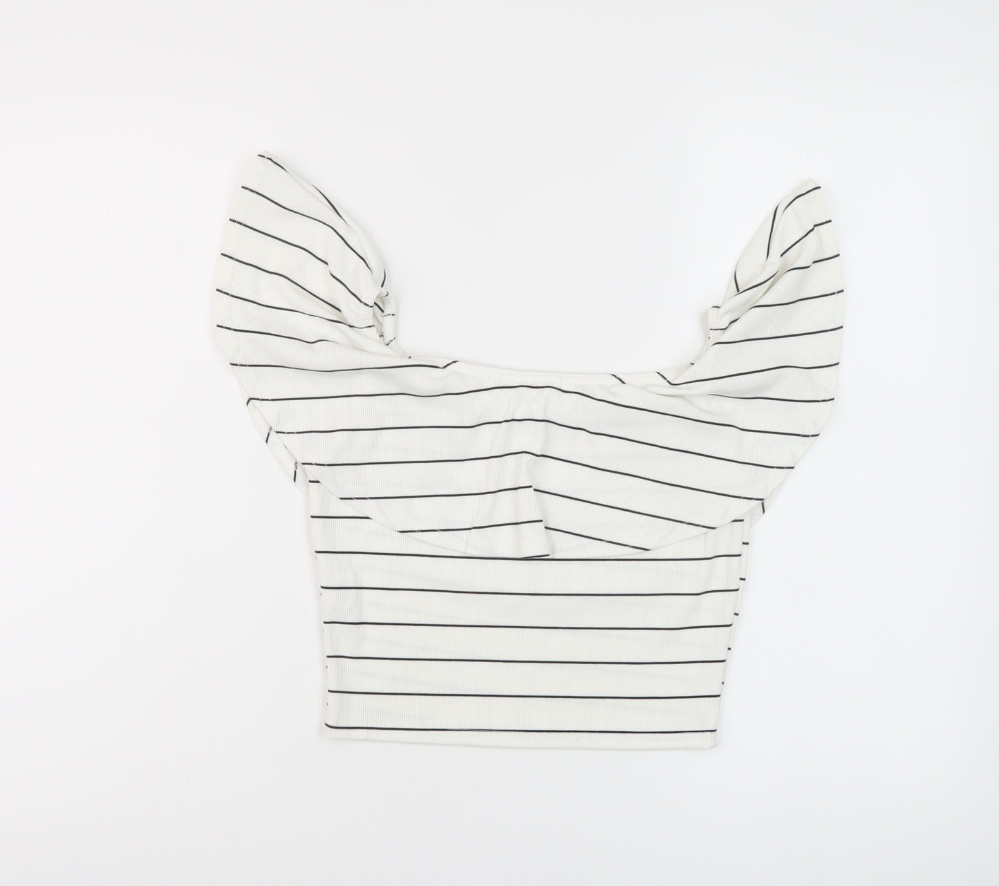 Missguided Womens White Striped Polyester Cropped Blouse Size 10 Round Neck