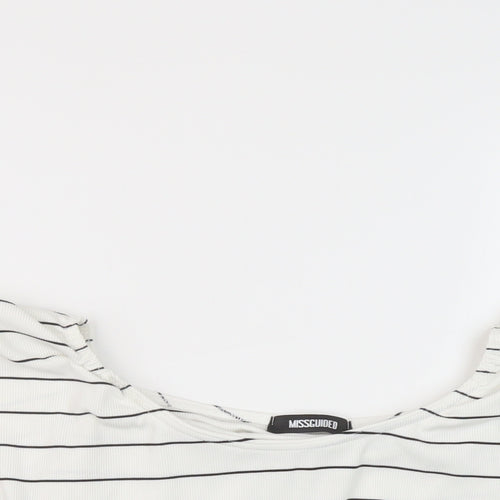 Missguided Womens White Striped Polyester Cropped Blouse Size 10 Round Neck