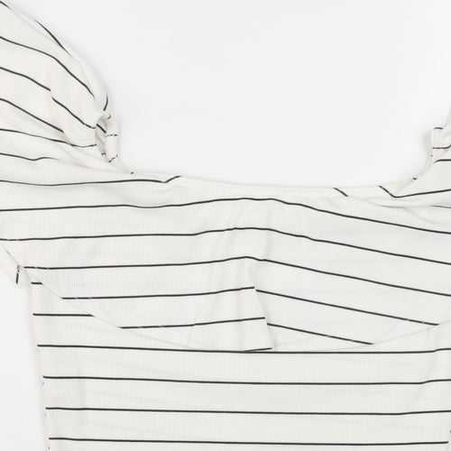 Missguided Womens White Striped Polyester Cropped Blouse Size 10 Round Neck