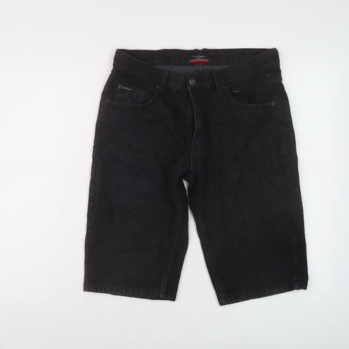 Pierre Cardin Mens Black Cotton Bermuda Shorts Size 32 in L12 in Regular Button