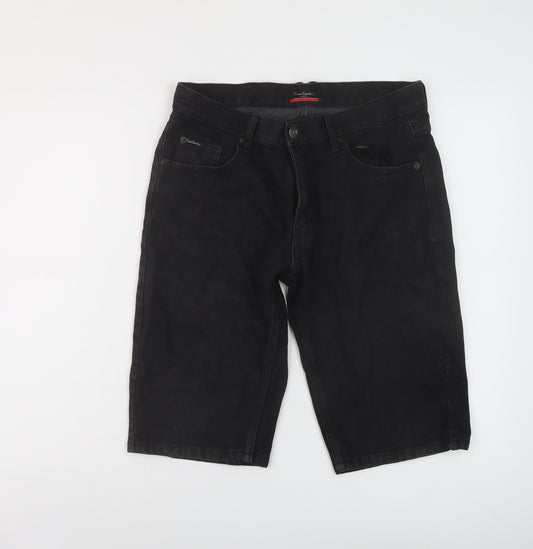 Pierre Cardin Mens Black Cotton Bermuda Shorts Size 32 in L12 in Regular Button