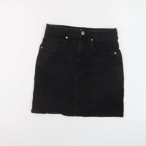 Zara Womens Black Cotton Mini Skirt Size S Button