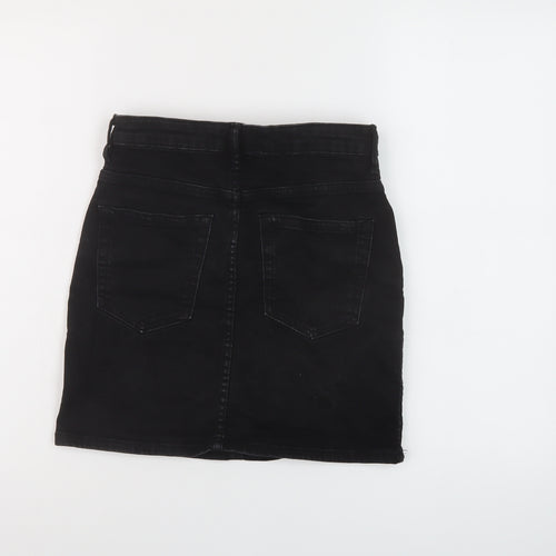 Zara Womens Black Cotton Mini Skirt Size S Button