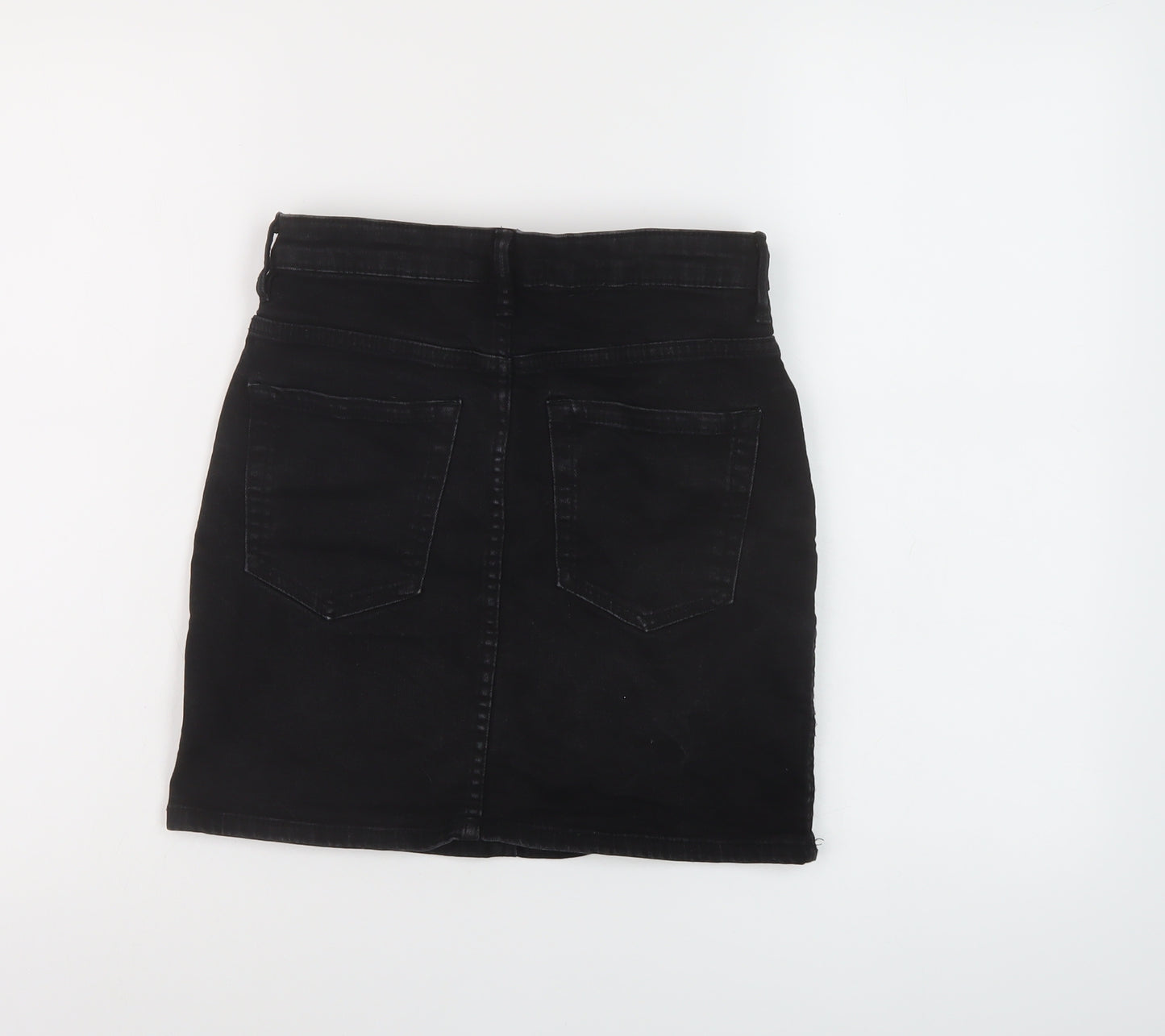 Zara Womens Black Cotton Mini Skirt Size S Button