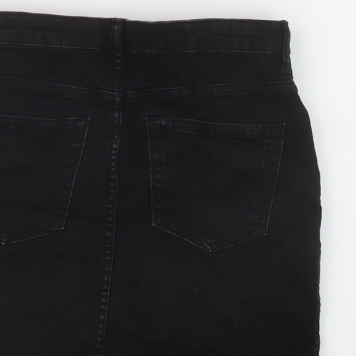 Zara Womens Black Cotton Mini Skirt Size S Button