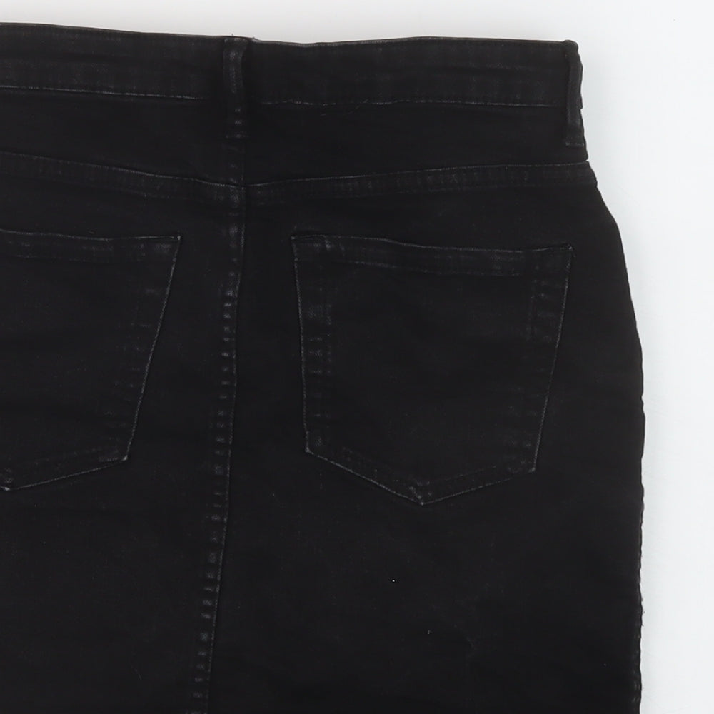 Zara Womens Black Cotton Mini Skirt Size S Button