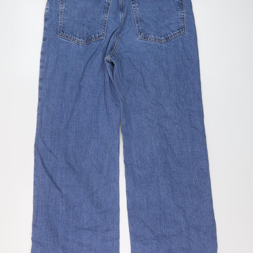 H&M Womens Blue Cotton Wide-Leg Jeans Size 14 L30 in Regular Button