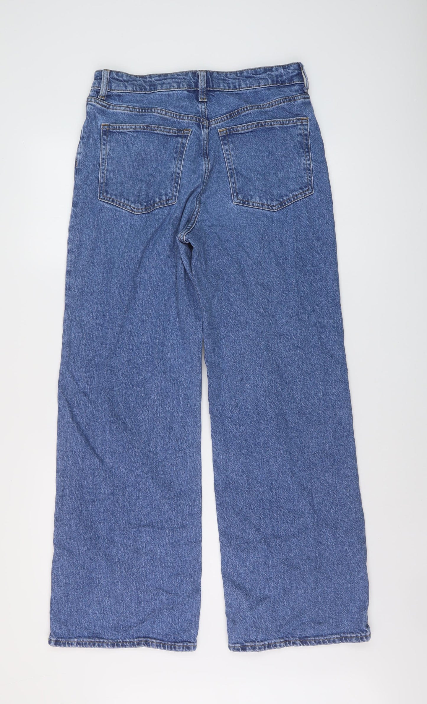 H&M Womens Blue Cotton Wide-Leg Jeans Size 14 L30 in Regular Button