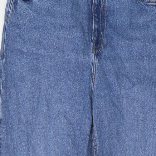 H&M Womens Blue Cotton Wide-Leg Jeans Size 14 L30 in Regular Button
