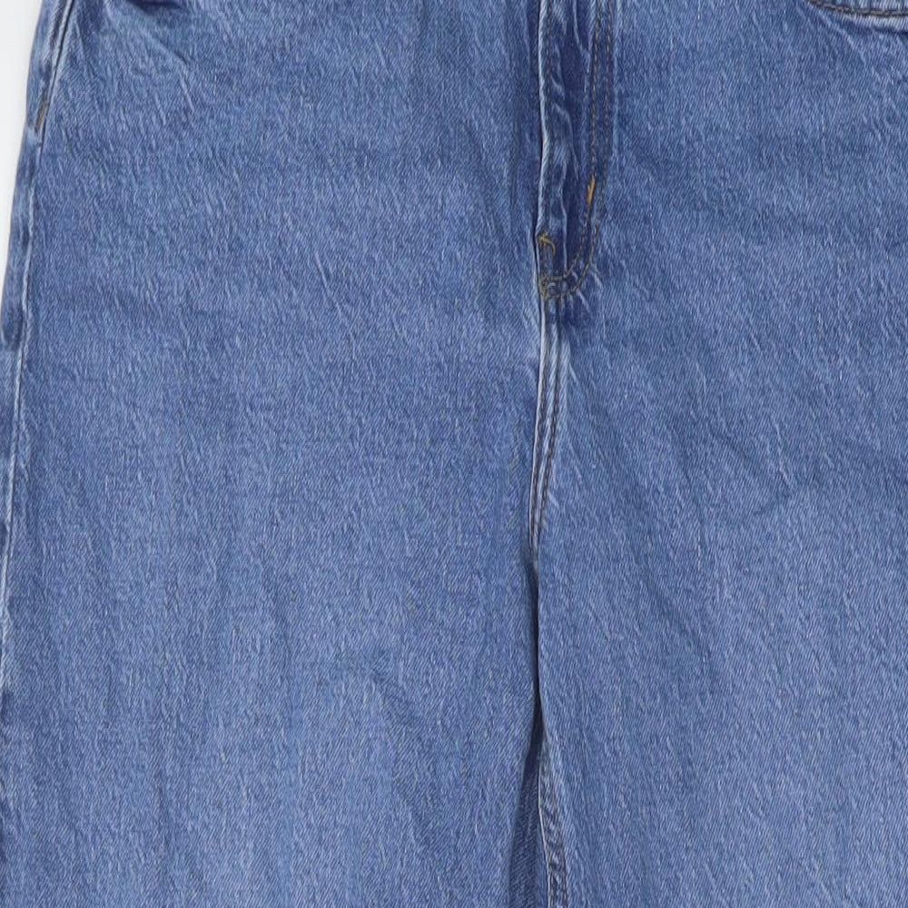 H&M Womens Blue Cotton Wide-Leg Jeans Size 14 L30 in Regular Button
