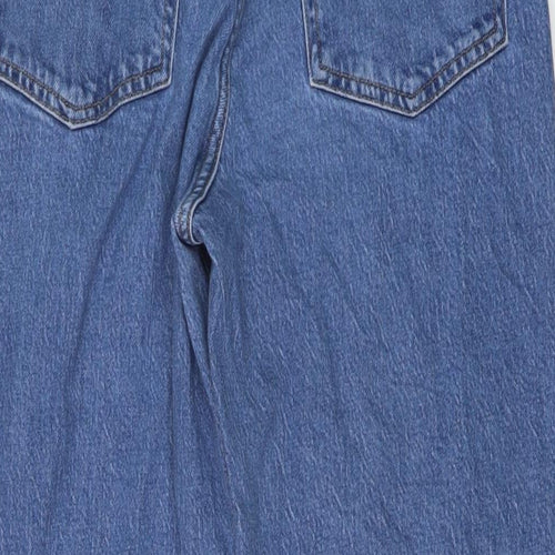 H&M Womens Blue Cotton Wide-Leg Jeans Size 14 L30 in Regular Button